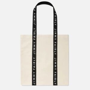 REFORMATION JIMMY FAIRLY Cream Tote Bag with Black Straps Cotton Polyester Large